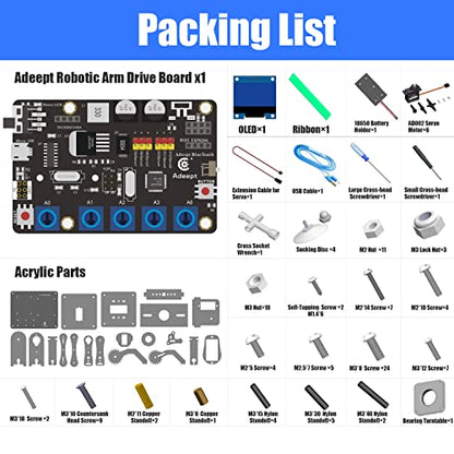 Adeept 5DOF Robotic Arm Kit for Arduino IDE, Programmable DIY Coding Kits - color: Black