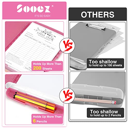 Sooez Glitter Clipboard with Storage, Nursing Clip Boards 8.5x11 with Pen Holder, Cute Clipboards with Low Profile Clip, Sparkle Plastic Organizer Case Box for Women Teacher, Side Opening - color: Glitter Rose Pink