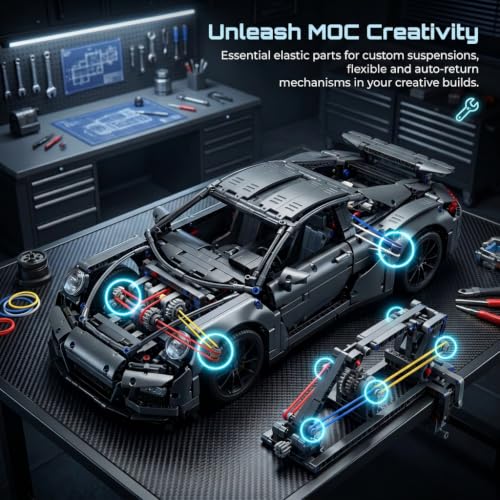 Rubber Bands for technic Parts, Compatible with Mainstream Building Block Brands, Great for Race Cars, Power Motors & All DIY Custom Mechanical MOC Builds.