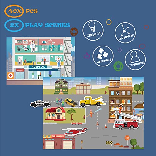 GRANDLMOON Magnetic Portable Playboard Elite Rescue Team Fire Fighting Trucks Police Trauma and Engineer (41 PCS)