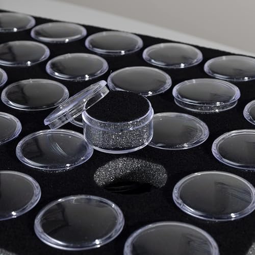 Novel Box 36 Medium Gem Jars with Black Foam Gemstone Tray 14.5x7.8x0.75 - color: Black Foam Liner with 36 Gem Jars