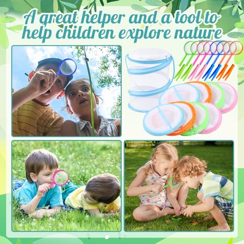 8 Sets Mini Butterfly Cage for Kids with Magnifier and Tweezer Butterfly Catching Kit Outdoor Explorer Kit Butterfly Habitat Net Insect Mesh Cages Butterfly Enclosure Bug Pop Terrarium up