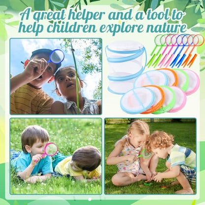 8 Sets Mini Butterfly Cage for Kids with Magnifier and Tweezer Butterfly Catching Kit Outdoor Explorer Kit Butterfly Habitat Net Insect Mesh Cages Butterfly Enclosure Bug Pop Terrarium up