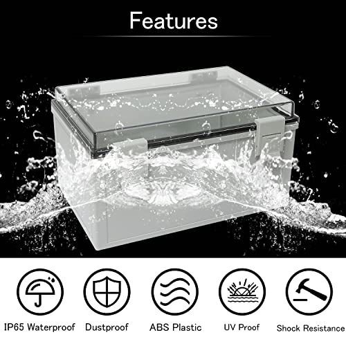 Junction Box IP65 Waterproof ABS Plastic Enclosure Hinged PC Clear Cover Electrical Project Box with Mounting Plate, Wall Brackets, Cable Glands 11.8" x 7.9" x 6.3"(300 * 200 * 160) - color: Clear Cover, size: 11.8" x 7.9" x 6.3"