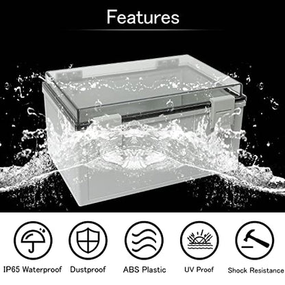 Junction Box IP65 Waterproof ABS Plastic Enclosure Hinged PC Clear Cover Electrical Project Box with Mounting Plate, Wall Brackets, Cable Glands 11.8" x 7.9" x 6.3"(300 * 200 * 160) - color: Clear Cover, size: 11.8" x 7.9" x 6.3"