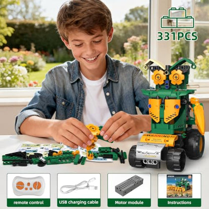 5 IN 1 STEM Robot Toys Building Kits for Kids Ages 6-14, App & Remote Control STEM Harvester/Plowing Cart/Water Truck Robot Building Set, Programmable Transformers RC Robotics Gifts for Kids Boys