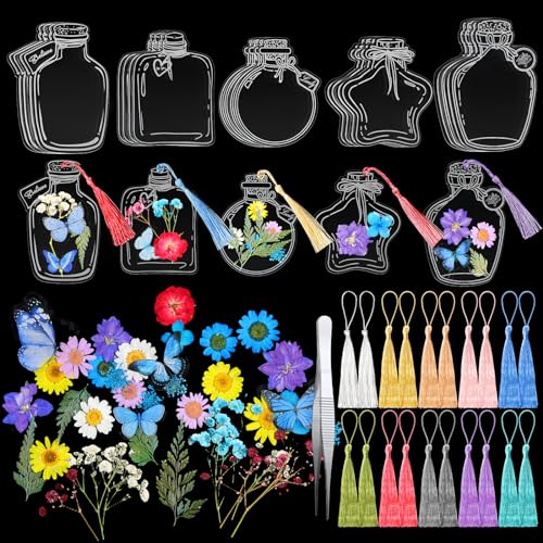 Taobary 91 Pcs DIY Dried Flowers Bookmarks Transparent, Elegant Color - color: Elegant Color
