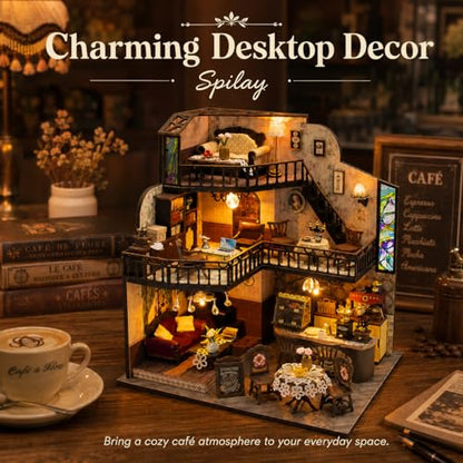 Spilay DIY Miniature House Kit for Adults, Miniature Dollhouse Building Kit - color: Fortunate Encounter Cafe