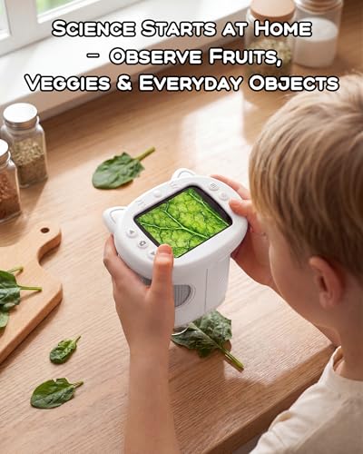 Kids Microscope 1000X Magnification, 4K Digital Handheld Pocket Microscope with 2.4", Rechargeable STEM Learning Science Kit Outdoor Exploration Toy Gift for Children Age 4-12,White - color: white