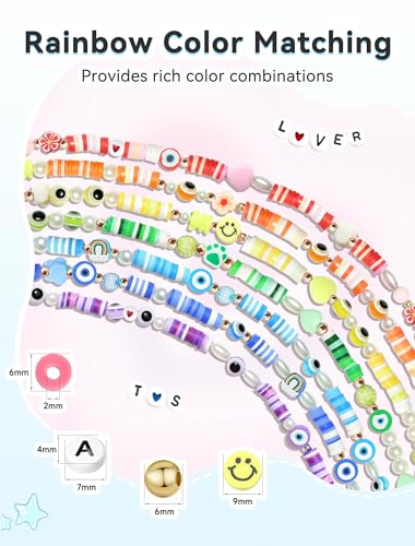 ARTDOT 5342 PCS Clay Beads for Friendship Bracelets Making Kit, 24 Rainbow Colors Jewelry Making Supplies Heishi Beads with Elastic String and Organizer Gifts