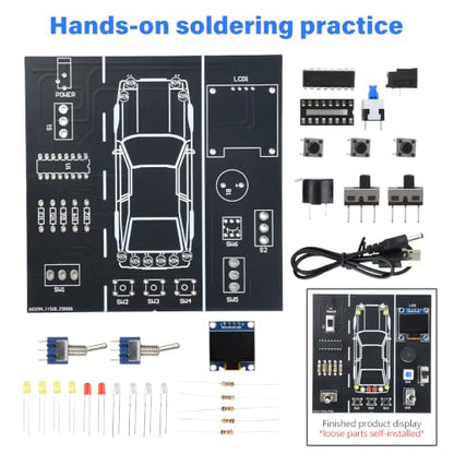 Car Driving Simulation Soldering Practice Kit, DIY Electronics Project Car Driver Simulator Solder Kit with LCD Display & Realistic Lighting Effects for DIY Learning