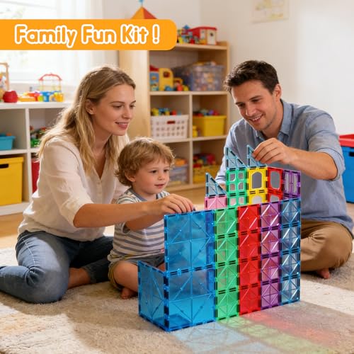 Antibacterial Magnetic Tiles 124PCS with 4 XL Squares, STEM Toy - size: 124 PCS (4 XL Squares Included)