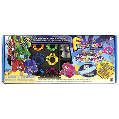 Rainbow Loom® Finger Loom Party Pack, Features 9 Colored Finger Looms and 1200 Glow in The Dark Bands Perfect Party Activities for Boys and Girls 7+