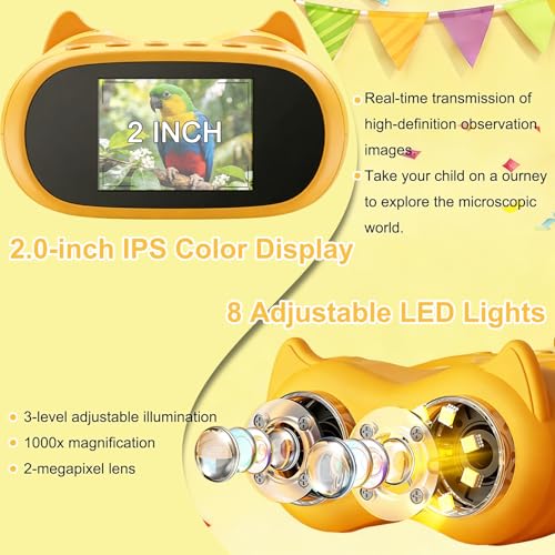 1000X Handheld Digital Microscope for Kids & Binoculars, STEM Toys, 2 in 1