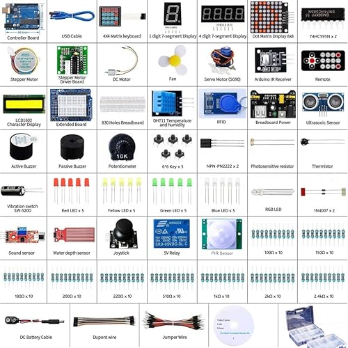 Uno R3 Starter Kit Compatible with Arduino IDE - 200+ Components Electronics Kit with 720P Video Course, Sensors, LEDs, Breadboard, Online Support for Beginners STEM