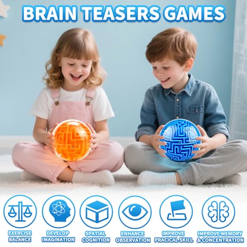 YongnKids 2 Pcs 3D Puzzle Maze Ball Brain Teaser for Kids Boys Girls - color: Blue,orange