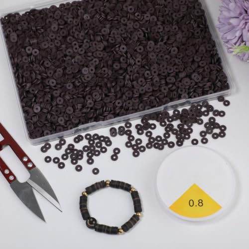 4000pcs Clay Beads - Coffee Brown, 6mm Heishi Bead Polymer Flat Round Disc Bulk Beads for Jewelry Making,DIY Friendship Bracelet and Necklace Craft - color: Coffee Brown