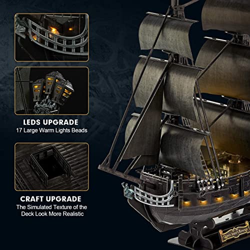 CubicFun 3D Puzzle for Adults Pirate Ship Puzzle Kit with LED Lights - style: LED Pirate Ship