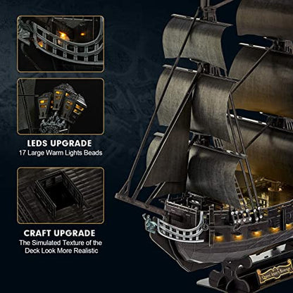 CubicFun 3D Puzzle for Adults Pirate Ship Puzzle Kit with LED Lights - style: LED Pirate Ship
