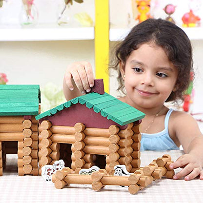 Wondertoys 170 Pieces Wood Logs Set Ages 3+, Classic Building Log Toys for Boy, Creative Construction Engineering Educational Gifts - style: 170 PCS