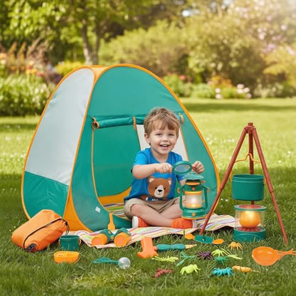 Meland Camping Play Set for Kids 3-6, Pretend Adventure Toy Gift - color: Green