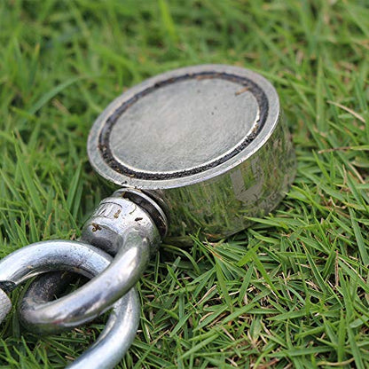 Double Sided Fishing Magnet, Super Powerful Neodymium Magnet with 760lbs Combined Strength with Eyebolt for River Lake Fishing Indoor Outdoor (2.36in Dia) - style: LNM60-3