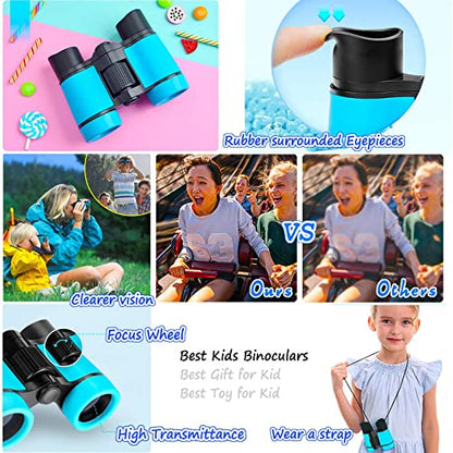 Kids Binoculars Ages 3-12 with Compass & Whistle - color: Blue