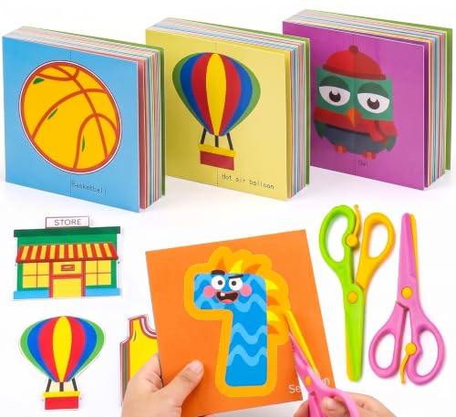 Koogel Toddler Scissors Practice Kit, 2 Safety Scissors & 120 Craft Papers