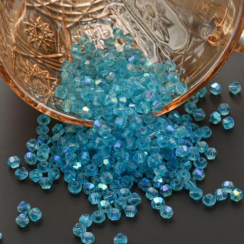 1000pcs 4 mm Bicone Crystal Beads Faceted Crystal Glass Beads Bulk for Jewelry Making DIY Necklace Bracelet Earring (Aquamarine AB Color) - color: Aquamarine AB