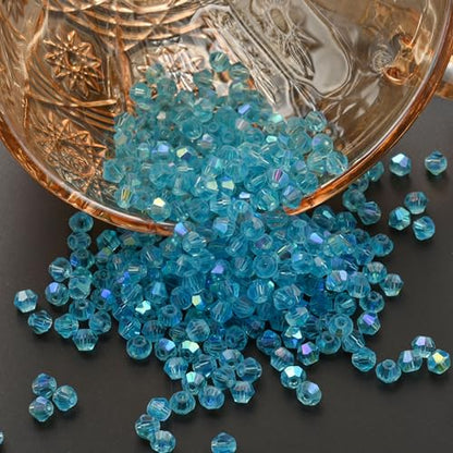 1000pcs 4 mm Bicone Crystal Beads Faceted Crystal Glass Beads Bulk for Jewelry Making DIY Necklace Bracelet Earring (Aquamarine AB Color) - color: Aquamarine AB