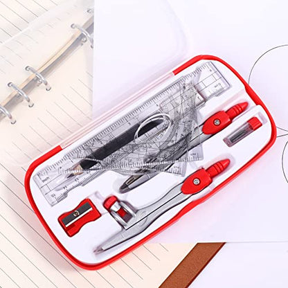 Unjoo Math Geometry Set 10 Pcs, Compass and Protractor for Students (Red - color: Red1