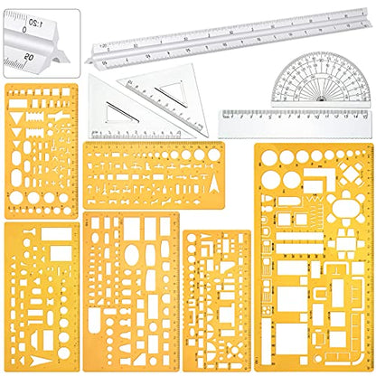 Zonon 10 Pcs Architect Scale & Geometric Drawing Template, Stylish, Yellow - color: Yellow, style: Stylish