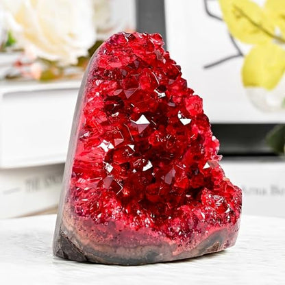 1Pc Claret Raw Geode, Crystal Cluster for Home Feng Shui Ornaments Energy Stone Healing Tools Meditation Feng Shui Decoration,Stone Display Piece, Mineral Specimen (400-500g) - size: 400-500g