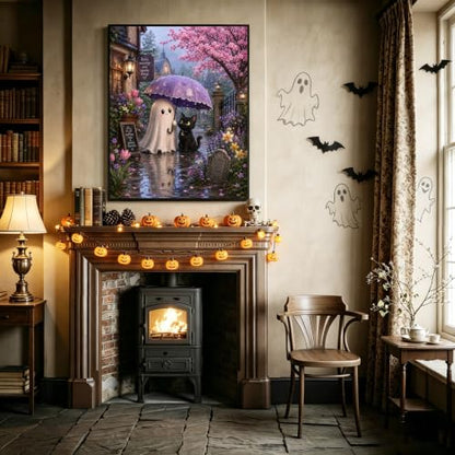 Halloween Paint by Numbers Kit for Adults,Ghost Adult Paint by Number 16x20 - color: Halloween Ghost Cat, size: 16*20inch