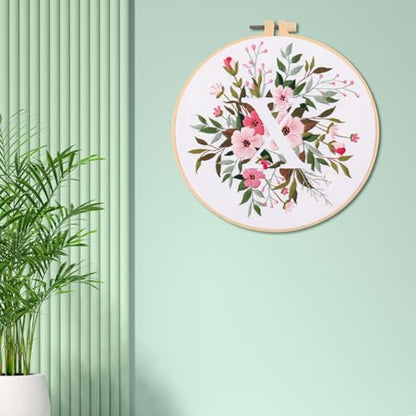 IUHUI Embroidery Kit for Beginners Adults - 26 Floral Letters Easy Patterns, DIY Hand Stitching Embroidery Set with Hoop (Flower and Grass Letter X) - color: Flower and Grass Letter X