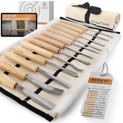 Schaaf Wood Carving Tools 12-pc Wood Chisel Set with Gouges, Cr-V 60 Steel - color: 12 Piece Set
