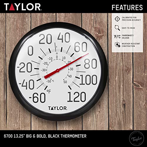 Taylor Precision Products 6700 Big & Bold Dial Thermometer, 13.25", Black - color: Black, size: 13.25 inches (Pack of 1)
