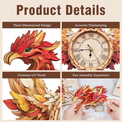KAAYEE 3D Puzzles for Adults Phoenix Clock Bird Wooden Puzzle DIY Craft - color: Phoenix Clock