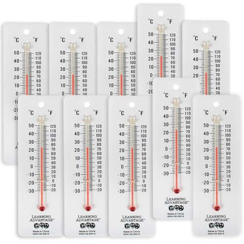 LEARNING ADVANTAGE Student Thermometers, Set of 10, Dual-Scale