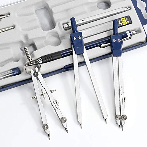 UNJOO 9Pc Geometry Set Metal Compass, Geometry Precision Tool (Blue)