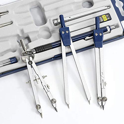 UNJOO 9Pc Geometry Set Metal Compass, Geometry Precision Tool (Blue)