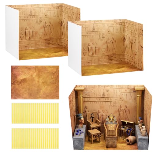 AmazingSpark 2 Set Egyptian Diorama Box and Sticker Decor, Ancient Egypt Diorama Project Supplies Set, Cardboard Display Case Kit with Double Sided Tapes for DIY Crafts Figurines - style: Egyptian