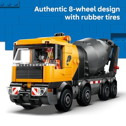 LEGO City Cement Mixer Truck Building Toy for Boys & Girls, Ages 7+ - Pretend Play Construction Toy W/Rotating Drum & 3 Worker Minifigures - Gift Idea for Birthdays - 60478