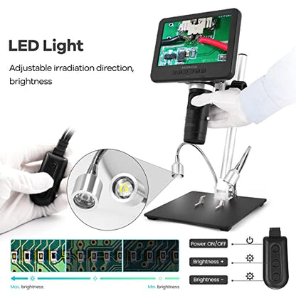 Andonstar AD246-M Digital Microscope for Adults, 3 Lens Soldering Microscope, 1080P FHD Video Record, 7 Inch LCD 500x, Coin Full View, Biological Kit with 32G Card, Prepared Slides