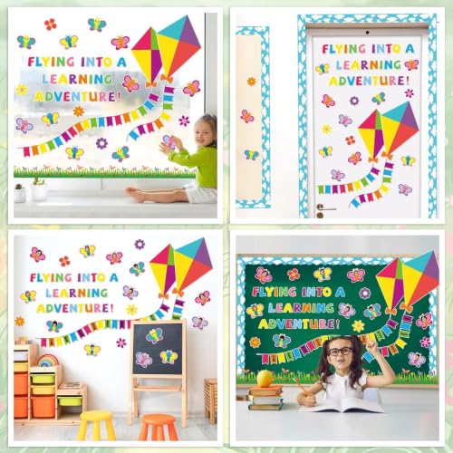 Classroom Bulletin Board Decoration Welcome Back to School Bulletin Board Amazing Things Happen Here Classroom Decor Pastel Rainbow Motivational Cutout for Elementary Home Chalkboard Wall Door Decor - style: Butterfly Kite