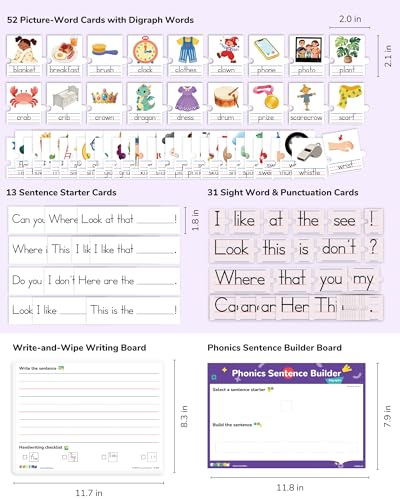 CHEFAN Sentence Building for Kids, Digraphs, Phonics & Sight Words - color: Digraphs Sentence Building