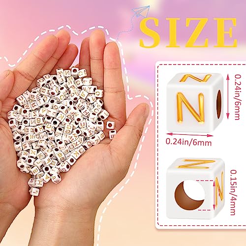 Augshy 1400pcs Square Acrylic Alphabet Beads Cube Letters Bead for Craft - color: Gold