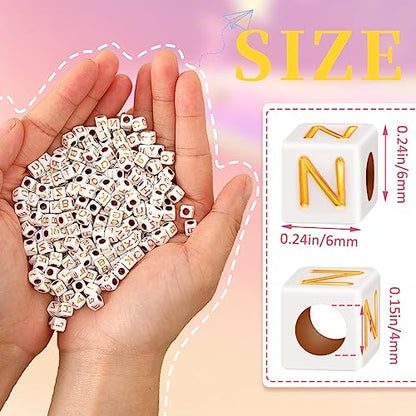 Augshy 1400pcs Square Acrylic Alphabet Beads Cube Letters Bead for Craft - color: Gold