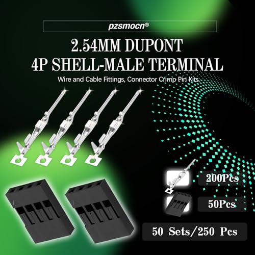 50 Sets / 250 Pieces for Dupont 2.54mm 4Pin Black Male Connector - size: 4-Pin Male, style: Black-Single Row