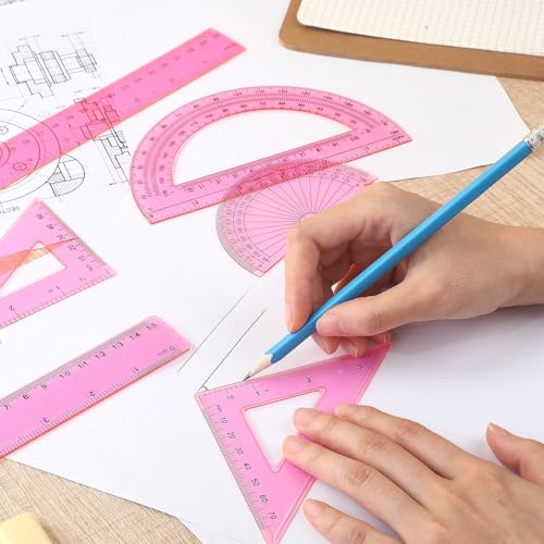 Zonon 7 Pcs Geometry Set with Drawing Compas, 6&4 Inch Protractors, Pink - color: Pink